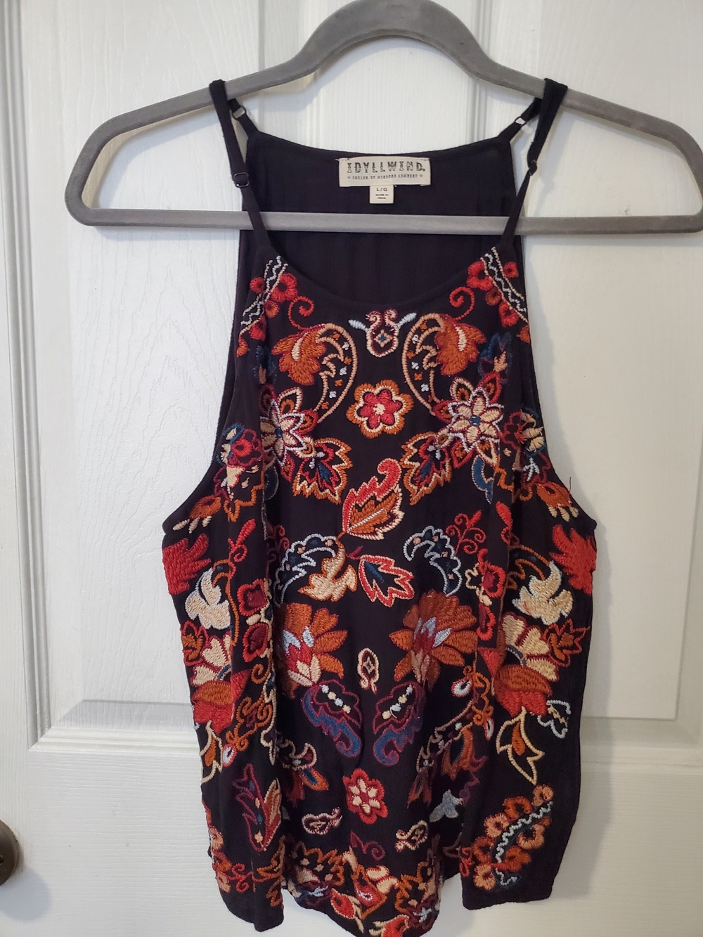 Idyllwind Black Embroidered Floral Halter Cami